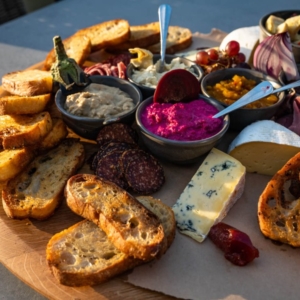 A delicious charcuterie board served to guests after a long day of hunting in New Zealand.